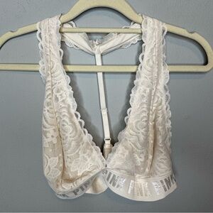 PINK Victoria's Secret Floral Lace Bralette - Cream medium white bra
